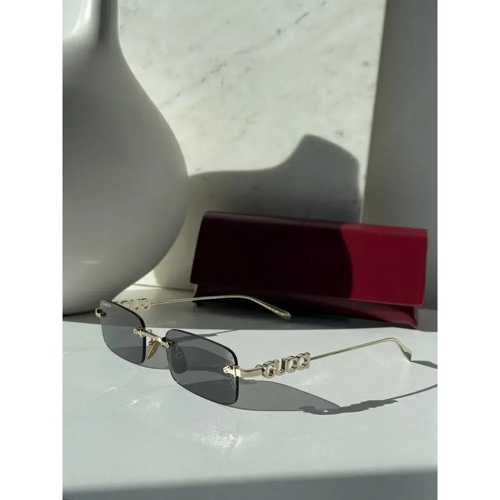 NEW Gucci GG1808S Grey Mirror Rimless Unisex Logo Sunglasses